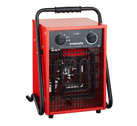 Malmbergs Varmluftsvifte, byggvifte m/ stativ 5kW, 230V, Rød