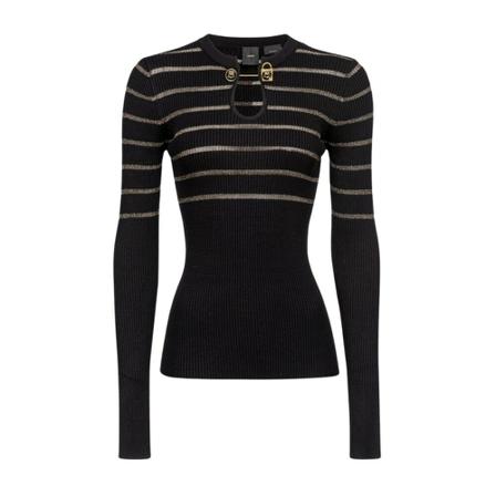 Pinko, Round-neck Knitwear Zwart, Dames, Maat:L