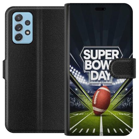 Yhteensopiva Lompakkokotelo Samsung Galaxy A72 5G Super Bowl Day juliste, jossa amerikkalainen jalkapallo valaistuksella varustetulla areenalla dramaa