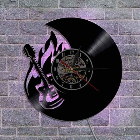 Musik Vinyl Plade Væg Ur - Guitar Styling Led Lys Væg Ur - Vinyl Ur - Stue Vægdekoration - Unikke Gaver Til Musikelskere