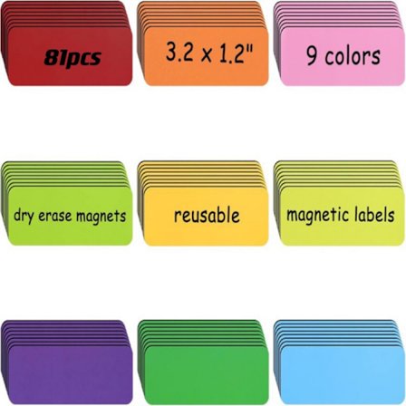 81 stk. Mini Skater magnetiske etiketter til whiteboard - 2,5 x 7,6 cm genanvendelige skriv-på magneter til whiteboard, køleskab og skab - Sjov 