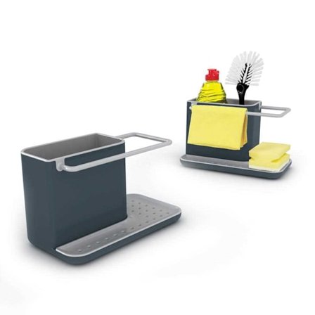 Tiskialtaan järjestäjä/pidike – Keittiön työtason järjestäjä – Irrotettava valutusastia – Liukumaton – Harmaa ja valkoinen