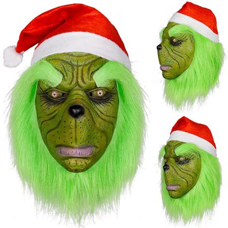 Grinchmask med Red Hat Juldräkt Latex helhuvudmask