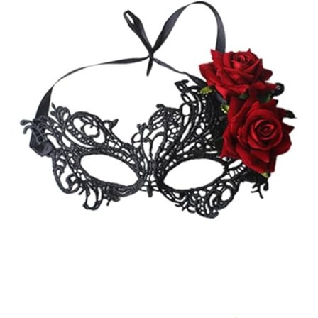 Rosblommig spetsmask för maskerad, maskeradmask för kvinnor, kvinnlig blomma halv ansiktsmask cosplay festtillbehör festival