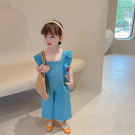 Flickor Ärmlös Rygglös Romper Jumpsuit Casual Sommar Barn Blå 110-115 cm