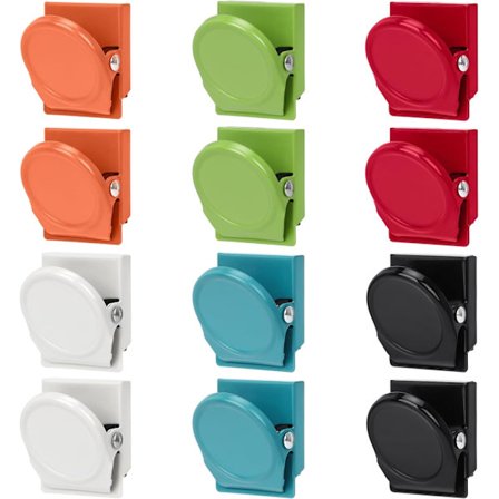 12 st svarta magnetiska lås metallmagneter krokar klämma kylskåpsmagnet för kylskåp, väggtavla, kontor, kök 6 färger