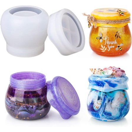 Jar Resin Molds Silicone, Pudding Jar Resin Molds med lokk, Epoxy Mouls Silicone for Storage Bottle, Candle Holder