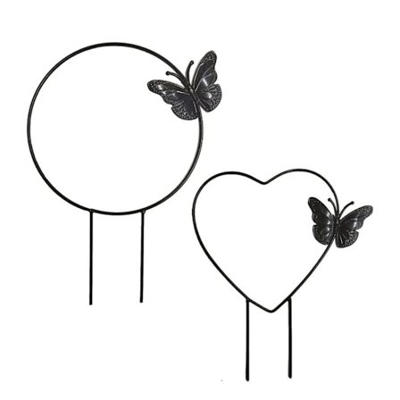 Rundt hjerteformet plantestøtte i jern (svart) 2 stk