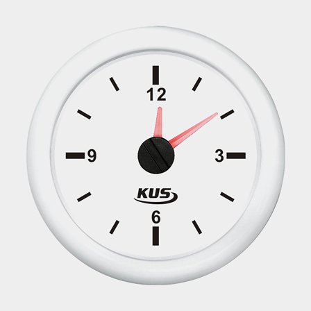 Zegar na tablicę przyrządów KUS, bez mgły, Ø52 mm, 12 V / 24 V, biały - Jachtowa