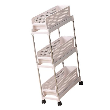 Kapea säilytyskärry pyörillä, 3-tasoinen järjestäjä, ulosvedettävä kapea rullaava säilytyskärry, siirrettävä apukärry keittiöön ja kylpyhuoneeseen