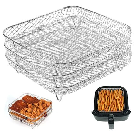 Air Fryer Rack 3 stk. Stablebare 21 cm Firkantede Tower Air Fryer Rack Kurv Rustfritt Stål Grillrist Air Fryer Tilbehør for BBQ, Ovn