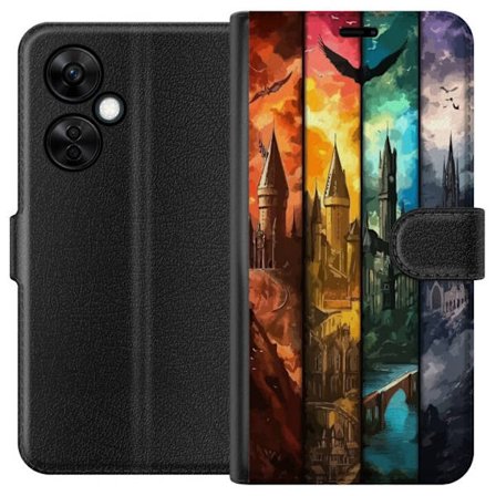 Kompatibelt Plånboksfodral till OnePlus OnePlus Nord CE3 Fyra magiska slott i olika elementfärger, episk fantasykonst med eld vatten luft och mörke