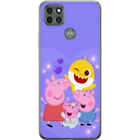 Kompatibel Mobilcover til Motorola Moto G9 Power Peppa Gris mønster med hjerter, sommerfugle og venner, lyserød baggrund i bløde børneillustration