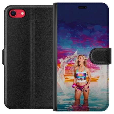 Kompatibel Tegnebogsetui til Apple iPhone 8 Blond kvinde i farverigt strandtøj, der leger i havet ved solnedgang