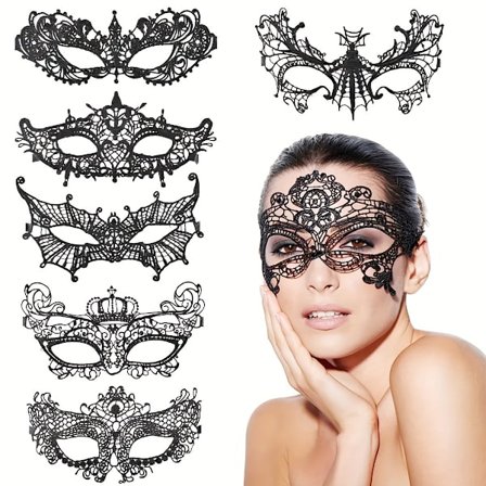 Seks-delt sæt af ikke-strukturerede blonde masker, der er velegnede til fester, sammenkomster, barer og maskeballer