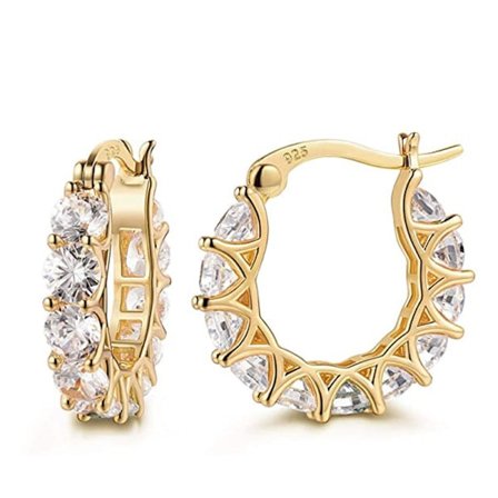 Fashion 925 Silver, Gold Hoop Earrings för kvinnor Cubic Zirconia W