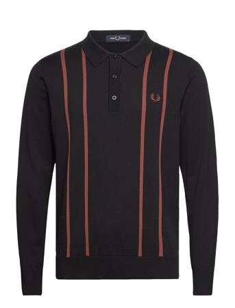Vertic Stripe Knit Shirt Knitwear Long Sleeve Knitted Polos Svart Fred Perry*Betinget Tilbud