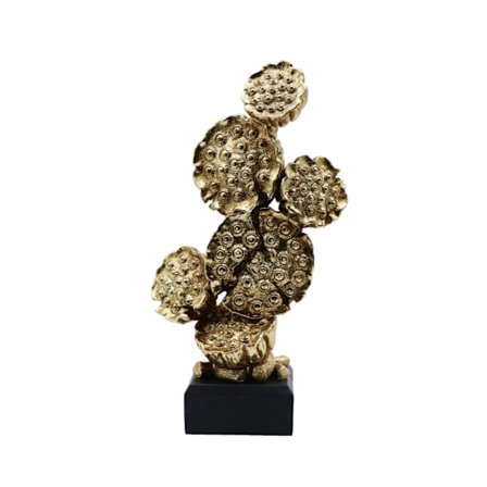 Dekorativ kaktus, polyresin, guld/sort, 17x10x31 cm