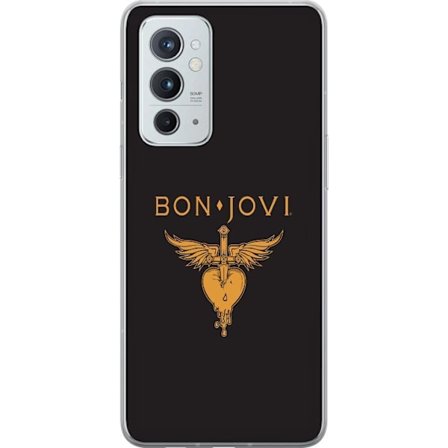 Kompatibelt Mobilskal till OnePlus 9RT 5G Ikonisk musikillustration med bevingat hjärta och dolk i guldtoner på mörk bakgrund, kraftfull och symbol