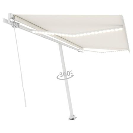 Vidaxl Markis Manuellt Infällbar Med Led 400x300 Cm Gräddvit Creme
