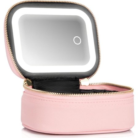 Liten Sminkväska Resefodral med Spegel och Ljus Mini Rese Sminkfodral Kosmetisk Organiserare 3 Justerbara Ljusstyrkor Till