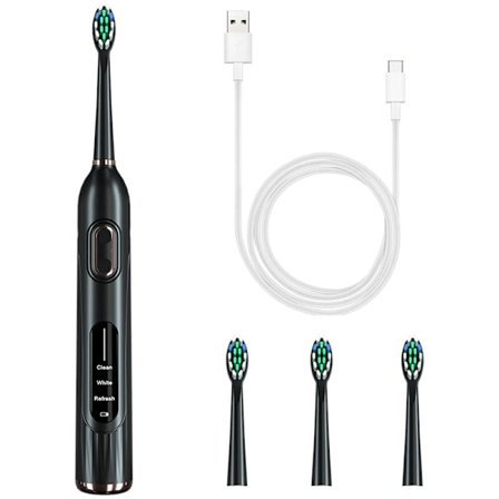 Sähköhammasharja, 36000 värähdystä/min, 3 tilaa, vedenkestävä, ergonominen muotoilu, 4 päätä mukana, musta