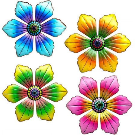 Innendørs veggdekorasjoner i smijern (grønn, rød, blå, gul) 4 stk.