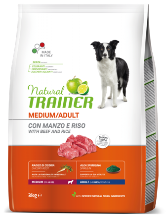 Natural Trainer Crocchette Manzo/Riso Per Cani Adulti Taglia