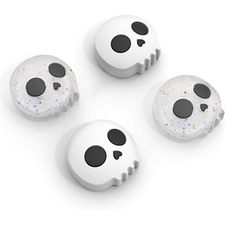 Thumb Grips Kompatible med Nintendo Switch 2 (2025) – 4 stk. Hvid/Glitter Dødningehoved Design Silikone Joystick Caps, Komfortabel Controller Stick 