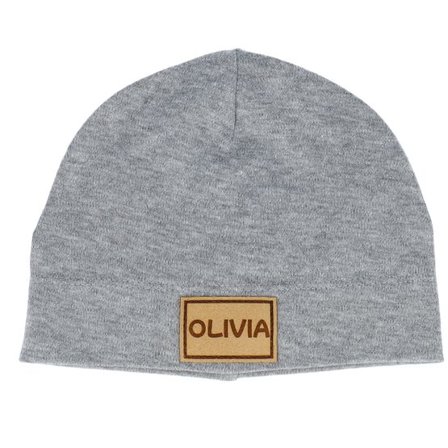 Babybugz - Grå traditionalbeanie Beanie - Kids Baby Engraved Suede Patch Heather Grey Beanie @ Hatstore