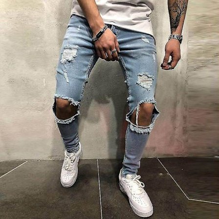 Män Jeansbyxor Skinny Ripped Jeans Byxor Stretch Jeans