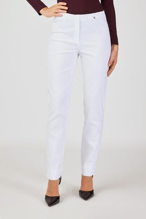 Robell - Marie Bengalin Bukser - Hvid - Straight Fit / Elastik i Taljen