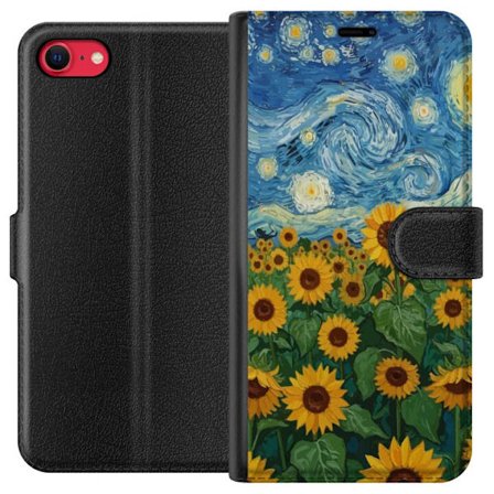 Kompatibel Tegnebogsetui til Apple Apple iPhone SE (2020) Solsikkefelt under en stjerneklar himmel - Maleri inspireret af Van Gogh