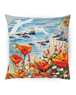 Broderikit kudde Fiskmåsarna vid havet