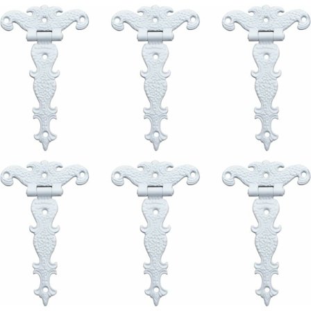Antikke hængsler i zinklegering - Retro udskårne dekorative hængsler - T-formede hængsler til døre, skabe, smykkeskrin - Hvide 6 stk