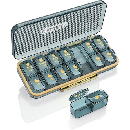 AM/PM Pilleboks 7 Dager, Pilleboks 2 Ganger Om Dagen - Ukentlig Pilleboks To Ganger Om Dagen med Stort Rom, Bærbar Daglig Medisinbeholder (LGL)