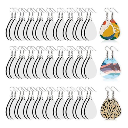 60 st Sublimeringsblanka Örhängen, Oavslutade Värmeöverförings Tårförmade Örhängen för Kvinnor Flickor DIY E