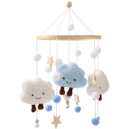 Baby Chime med filtbollar Moln Stjärnor Baby Mobile Trä Mobile