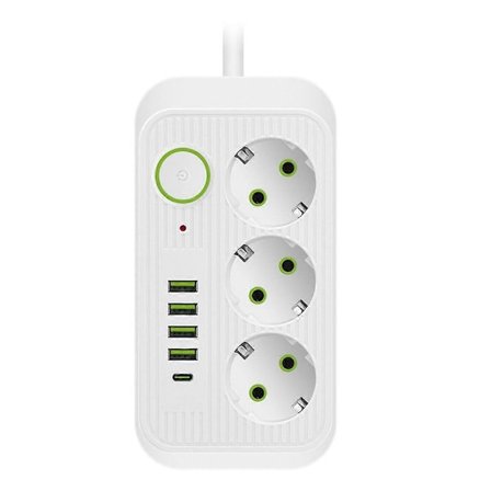 Valkoinen 2M EU-pistoke Monistandardi Pistorasia Jatkojohto Virtajohto USB Type-C -pikalatauksella