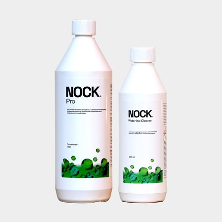 Lille bådplejepakke til efterår & forår NOCK, både op til 35 fod (ferskvand), med antistatisk universalrens, 1 liter + vandlinjerens, 500 ml