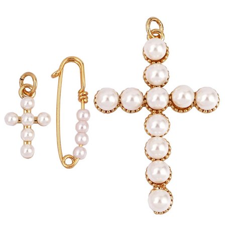 Safety Pin Cross Pearl Charm Pendant for Necklace Bracelet Earring Attachment for Handmaking Summer Christmas Jewellery Findings