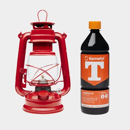 Hurricane lantern / oil lantern NOCK Mysingen X, 250 mm, red, with wick + 1 litre lamp oil
