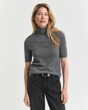GANT Damen Kurzärmeliger Rollkragenpullover aus Kaschmir (L) Schwarz Grau