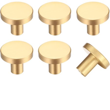Guld - 6 stk. skuffeknapper, møbelknapper, runde skabsknapper,