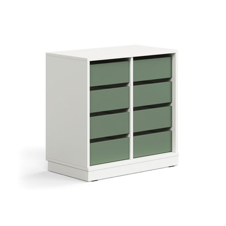 Student storage CASPER, 8 drawers, base frame, white/dark green