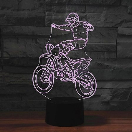 Svart Base Kreativ 3D LED Dekorativ Nattlampe, Drevet av USB og Batteri Motorsykkel Stunt 1[D]