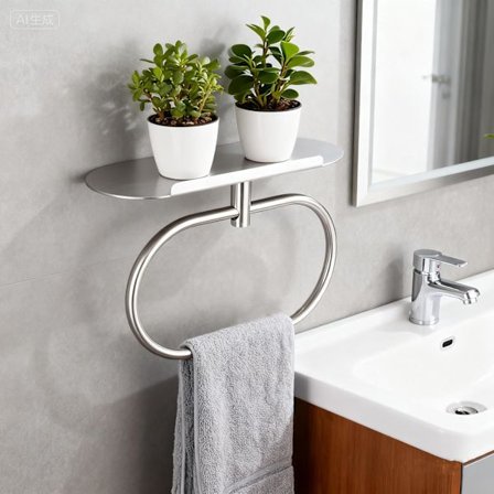 Håndklering med hylle, veggmontert holder i rustfritt stål, for baderom, kjøkken, servant, kontororganisering (sølv)