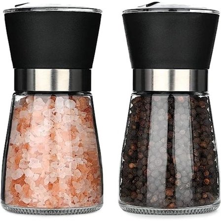 IC Suola- ja pippurimyllyt, 2 pakkausta maustepurkkeja lasipulloissa, ihanteellinen työkalu keittiöön