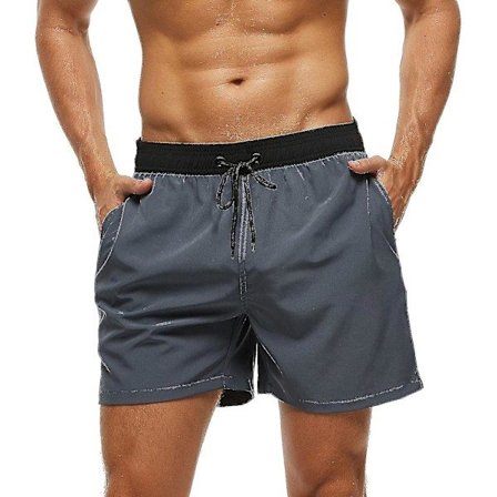 Badebukser for menn med glidelåslomme, vanntett hurtigtørkende badetøy, badeshorts med justerbar snøring, svart - grå svart - grå