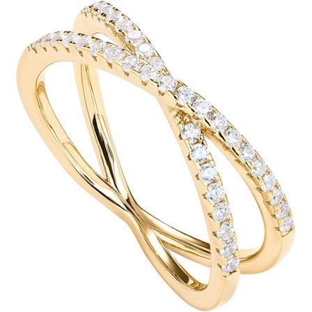 2 set 14K guldpläterad X-ring simulerad diamant CZ Criss Cross Rin